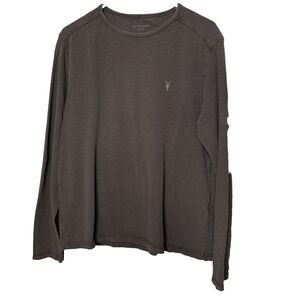 AllSaints Clash Brown 100% Cotton Crew Neck Long Sleeve T-Shirt Waffle Size M